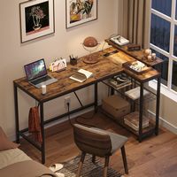 Bestier - L-Shaped Computer Desk with Power Outlets, Led Lights, and Monitor Stand - 52