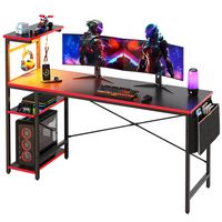 Bestier - Gaming Desk with LED Lights, Storage Shelves, and Side Bag - 61