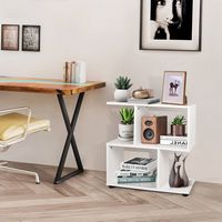 Costway - 2-Tier Bookshelf S Shaped Bookcase Storage Rack Display Shelf w/Thick Foot Mats - White - Left View