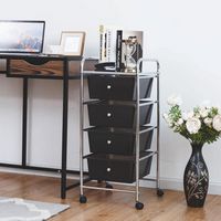 Costway - 4 Drawers Metal Rolling Storage Cart Scrapbook Supply & Paper Home Office - Black - Left View