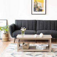 Costway 43.5'' Rustic Coffee Table Farmhouse Cocktail Table w/ Storage Shelf - Grey - Left View