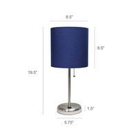 Limelights - Stick Lamp with USB charging port and Fabric Shade - Silver/Navy - Left View