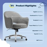 Serta - Mia Retro-Modern Soft Velvet Upholstery Ergonomic Home Office Chair - Gray - Left View