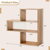 Costway - 3-Shelf Convex Bookshelf Room Organizer with Anti-Toppling Device Freestanding - Natural - Left View