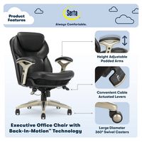 Serta - Upholstered Back in Motion Health & Wellness Manager Office Chair - Bonded Leather - Black - Left View