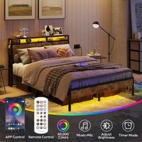 Bestier - Queen Platform Bed Frame with Storage Headboard, LED Lighting, and Charging Station - B... - Left View