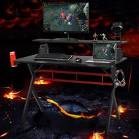 Costway - Gaming Computer Desk w/ Monitor Shelf & Storage for Controller Headphone Speaker - Black - Left View