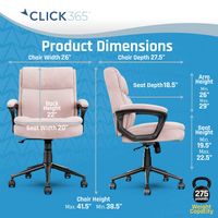 Click365 - Transform 2.0 Extra Comfort Ergonomic Mid-Back Desk Chair - Light Pink - Left View