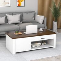 Costway Modern Coffee Table Living Room Coffee Table W/ Storage Drawers & Compartments - Brown/White - Left View