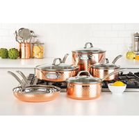 Viking - 3-Ply Hammered 10 Piece Cookware Set - Copper - Left View