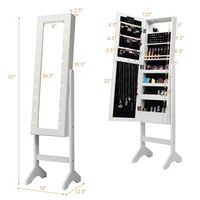 Costway - Mirrored Jewelry Cabinet Organizer w/18 LED lights - White - Left View