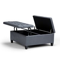 Simpli Home - Harrison 36 inch Wide Transitional Square Coffee Table Storage Ottoman in Stone Gre... - Left View