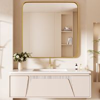 LOVMOR - Tempered Glass Rounded Rectangle Framed Wall-Mounted Bathroom Vanity Mirror - 36