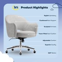 Serta - Mia Retro-Modern Soft Velvet Upholstery Ergonomic Home Office Chair - Light Gray - Left View