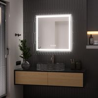 LOVMOR - 30 x 30 Inches Tempered Glass LED Bathroom Mirror with Anti-Fog & 3-Color Dimmable Light... - Left View