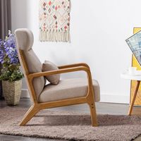 Bestier - Mid-Century Upholstered Accent Chair with Wooden Frame and High Back, Pillow, and Waist... - Left View