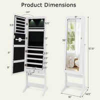 Costway - Lockable Mirrored Jewelry Cabinet Armoire Organizer Storage with Stand & LED Lights - W... - Left View