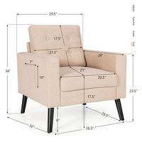 Costway - Modern Accent Upholstered Single Sofa Chair with 2-Side Pockets - Beige - Left View
