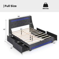 Costway Full Size Bed Frame with LED Lights & Charging Station Upholstered Platform Bed - Gray - Left View
