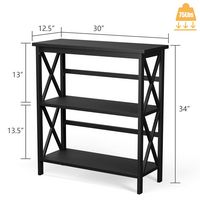 Costway - Wooden Shelf Bookcase 3-Tier Open Bookshelf W/X-Design Freestanding Rack - Black - Left View