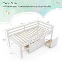 Costway Twin Size Low Loft Bed with 3 Drawers Ladder & Full-length Guardrails Storage - White - Left View