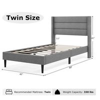 Costway Twin Bed Frame with Wingback Headboard Linen Upholstered Platform Bed - Grey - Left View