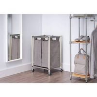 TRINITY - BASICS | 2-Bag White Laundry Cart | Poles - Champagne - Left View