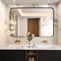 LOVMOR - Tempered Glass Rounded Rectangle Framed Wall-Mounted Bathroom Vanity Mirror - 48
