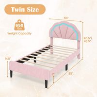 Costway Twin Size Upholstered LED Bed Frame Soft Velvet Platform Bed with Flower Headboard - Pink - Left View