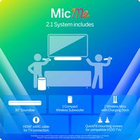 VIZIO - MicMe 2.1 Karaoke Soundbar, 2 Wireless Mics, Wireless Subwoofer w/ Dolby Atmos - White - Left View