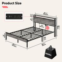 Bestier - Bed Frame Platform Bed with Storage Headboard LED Lights and Charging Station Queen - Grey - Left View