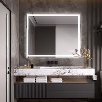 LOVMOR - 40 x 32 Inches Tempered Glass LED Bathroom Mirror with Anti-Fog & 3-Color Dimmable Light... - Left View