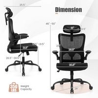 Costway Mesh Office Chair with Adaptive Lumbar Support Flip-up Padded Armrests Headrest - Black - Left View
