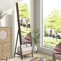 Costway - Jewelry Cabinet Armoire 3 Color LED Modes Full-Length Frameless Mirror Lockable Brown -... - Left View