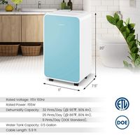 Costway Dehumidifier for Home Basement 32 Pints/Day 3 Modes Portable up to 2500 Sq. Ft Blue - Blue - Left View