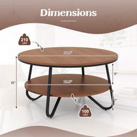 Costway 2-Tier Round Coffee Table with Wood Grain Finish & Heavy-duty Metal Frame - Walnut - Left View