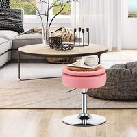 Costway Set of 2 Adjustable Metal Vanity Stool 360° Swivel Storage Makeup Chair with  Tray - Pink - Left View