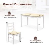 Costway 5-Piece Dining Set Solid Wood Kitchen Furniture with Rectangular Table & 4 Chairs - Natural - Left View