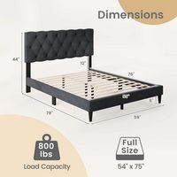 Costway Full Size Bed Frame with Button-Tufted Headboard & Wooden Slats Easy Assembly - Gray - Left View