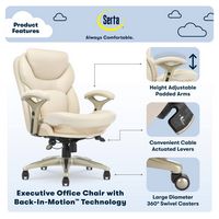 Serta - Upholstered Back in Motion Health & Wellness Manager Office Chair - Bonded Leather - Ivory - Left View