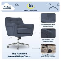Serta - Ashland Memory Foam & Twill Fabric Home Office Chair - Blue - Left View