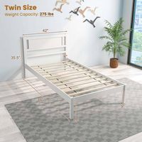 Costway Twin Wooden Platform Bed with 12 Slats Headboard & Under Bed Storage - White - Left View