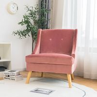 Costway - Velvet Swoop Arm Accent Chair with Rubber Wood Legs - Pink - Left View