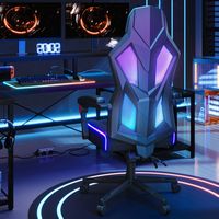 Bestier - Breathable Fabric Gaming Chair with RGB LED Lighting and Adjustable Armrests - Red - Left View