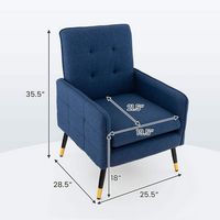 Costway - Modern Linen Accent Chair with Solid Metal Legs - Blue - Left View