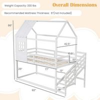 Costway Twin House Bunk Bed with Stairs Roof Rails & Window Full-length Guardrails - White - Left View