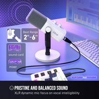 FIFINE USB/XLR Dynamic Microphone, RGB Mic for PC & Mobile, Streamer & Gamer -White AM8W - Left View