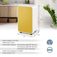 Costway Dehumidifier for Home Basement 32 Pints/Day 3 Modes Portable up to 2500 Sq. Ft Yellow - Y... - Left View