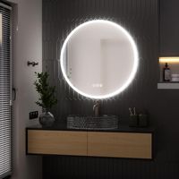 LOVMOR - 36 x 36 Inches Round Tempered Glass LED Bathroom Mirror with Anti-Fog & 3-Color Dimmable... - Left View