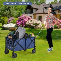 Costway - Folding Collapsible Wagon Utility Camping Cart W/Wheels & Adjustable Handle Navy - Navy - Left View